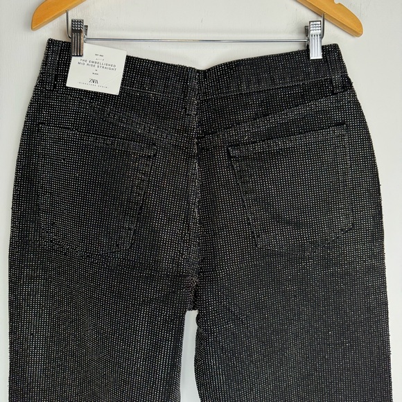 NWT ZARA Black Embellished Straight Leg Jeans Pants Sz 10 Blogger Fav - Picture 14 of 16